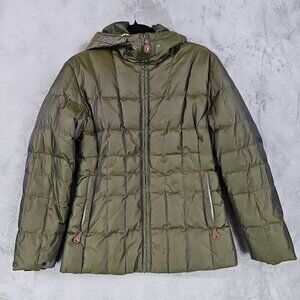 Post Card Down Puffer Jacket Womens Size 6 Green Hooded Luxury Winter Outerwear
